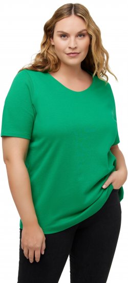 Ulla Popken Double Layer Rounded V-Neck Slim Fit Tee Green Emerald - Camisetas - 