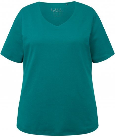 Ulla Popken Double Layer Rounded V-Neck Slim Fit Tee Dark Emerald - Camisetas - 