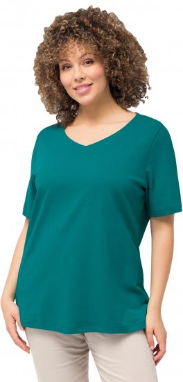 Ulla Popken Double Layer Rounded V-Neck Slim Fit Tee Dark Emerald - Camisetas - 