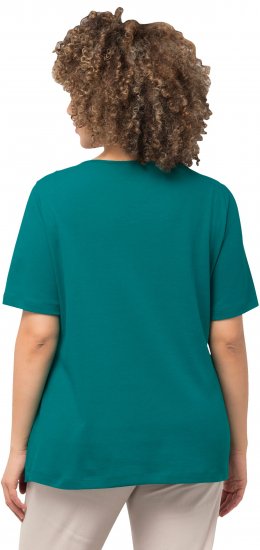 Ulla Popken Double Layer Rounded V-Neck Slim Fit Tee Dark Emerald - Camisetas - 
