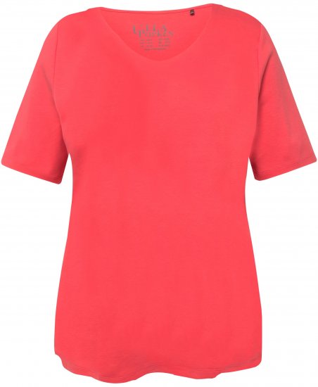 Ulla Popken Double Layer Rounded V-Neck Slim Fit Tee Dark Coral - Camisetas - 
