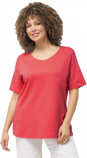 Ulla Popken Double Layer Rounded V-Neck Slim Fit Tee Dark Coral - Camisetas - 