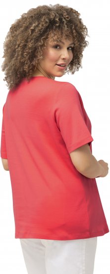 Ulla Popken Double Layer Rounded V-Neck Slim Fit Tee Dark Coral - Camisetas - 