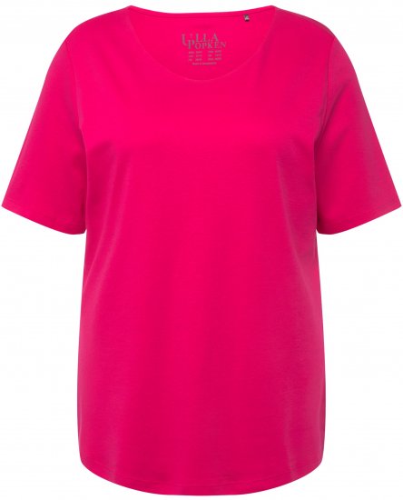 Ulla Popken Double Layer Rounded V-Neck Slim Fit Tee Magenta Pink - Camisetas - 