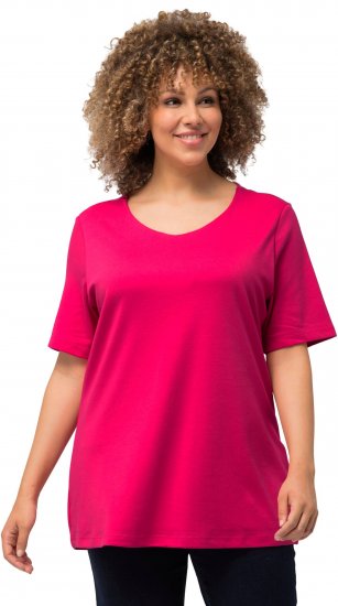 Ulla Popken Double Layer Rounded V-Neck Slim Fit Tee Magenta Pink - Camisetas - 