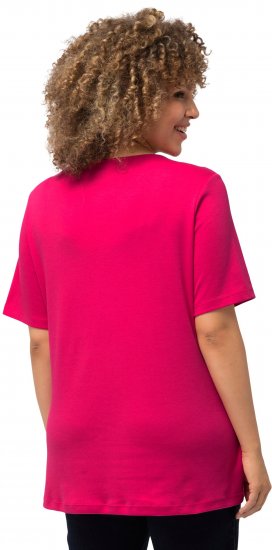 Ulla Popken Double Layer Rounded V-Neck Slim Fit Tee Magenta Pink - Camisetas - 