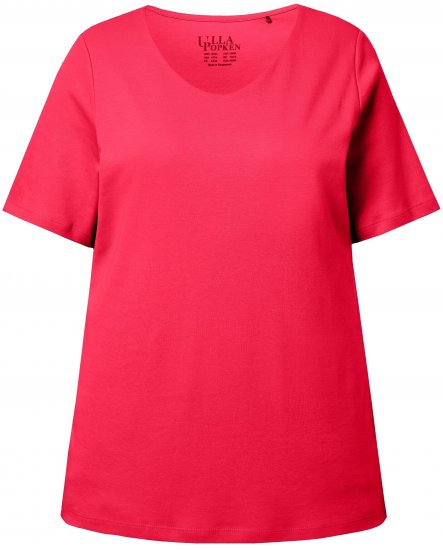 Ulla Popken Double Layer Rounded V-Neck Slim Fit Tee Red - Camisetas - 