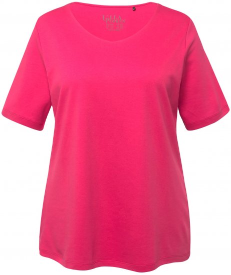 Ulla Popken Double Layer Rounded V-Neck Slim Fit Tee Dark Pink - Camisetas - 