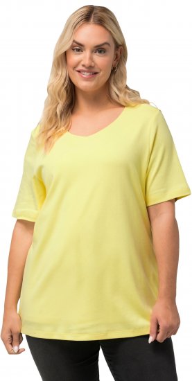 Ulla Popken Double Layer Rounded V-Neck Slim Fit Tee Lemon Yellow - Camisetas - 