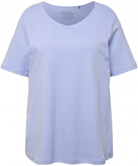 Ulla Popken Double Layer Rounded V-Neck Slim Fit Tee Pale Blue - Camisetas - 