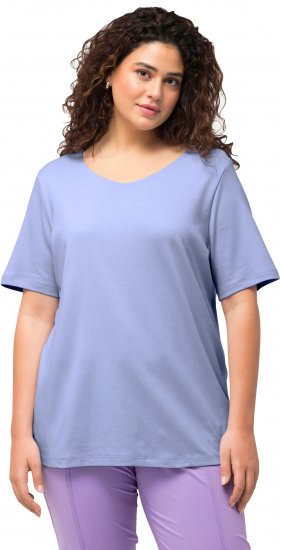Ulla Popken Double Layer Rounded V-Neck Slim Fit Tee Pale Blue - Camisetas - 