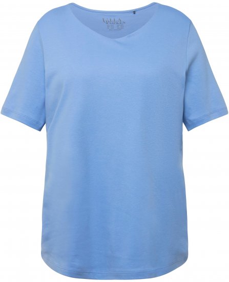 Ulla Popken Double Layer Rounded V-Neck Slim Fit Tee Cloud Blue - Camisetas - 