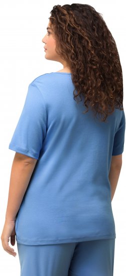 Ulla Popken Double Layer Rounded V-Neck Slim Fit Tee Cloud Blue - Camisetas - 