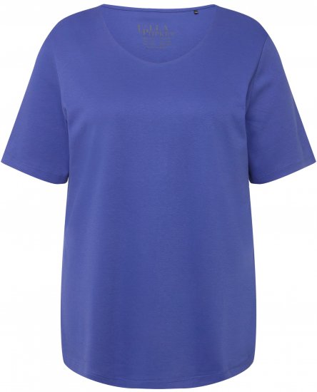 Ulla Popken Double Layer Rounded V-Neck Slim Fit Tee Blue Purple - Camisetas - 