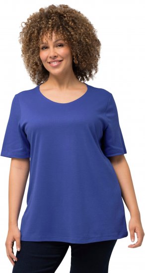 Ulla Popken Double Layer Rounded V-Neck Slim Fit Tee Blue Purple - Camisetas - 