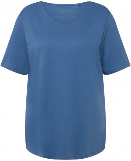 Ulla Popken Double Layer Rounded V-Neck Slim Fit Tee Denim Blue - Camisetas - 