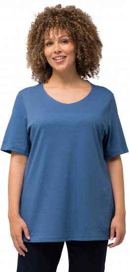 Ulla Popken Double Layer Rounded V-Neck Slim Fit Tee Denim Blue - Camisetas - 