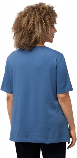 Ulla Popken Double Layer Rounded V-Neck Slim Fit Tee Denim Blue - Camisetas - 