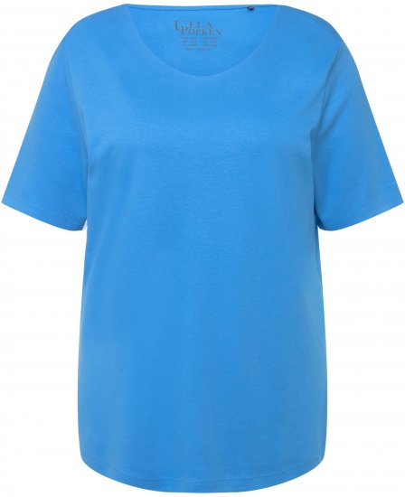 Ulla Popken Double Layer Rounded V-Neck Slim Fit Tee Sky Blue - Camisetas - 