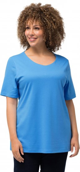 Ulla Popken Double Layer Rounded V-Neck Slim Fit Tee Sky Blue - Camisetas - 