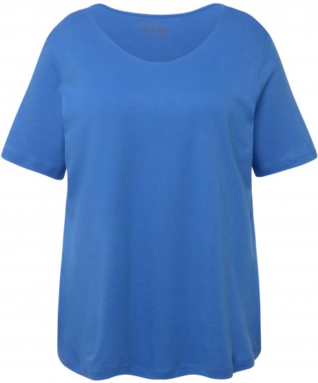 Ulla Popken Double Layer Rounded V-Neck Slim Fit Tee Blue - Camisetas - 