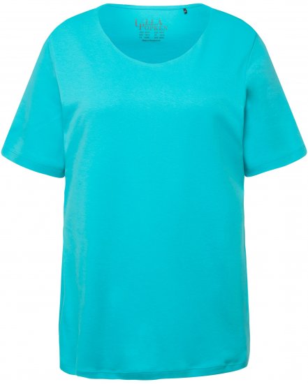 Ulla Popken Double Layer Rounded V-Neck Slim Fit Tee Deep Aqua - Camisetas - 