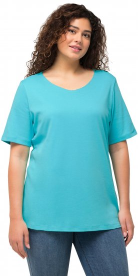 Ulla Popken Double Layer Rounded V-Neck Slim Fit Tee Deep Aqua - Camisetas - 