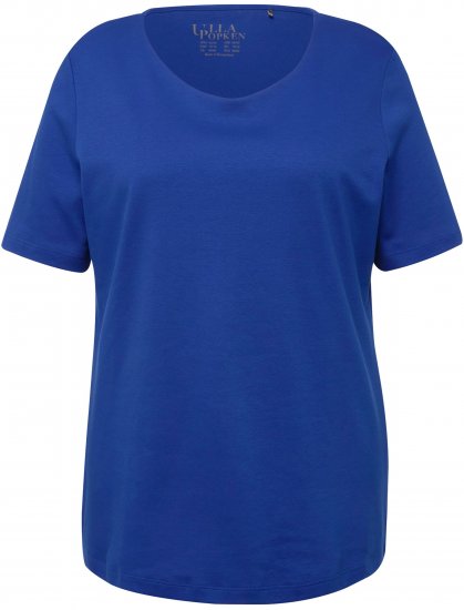 Ulla Popken Double Layer Rounded V-Neck Slim Fit Tee Cobalt Blue - Camisetas - 