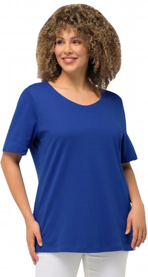 Ulla Popken Double Layer Rounded V-Neck Slim Fit Tee Cobalt Blue - Camisetas - 