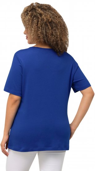Ulla Popken Double Layer Rounded V-Neck Slim Fit Tee Cobalt Blue - Camisetas - 