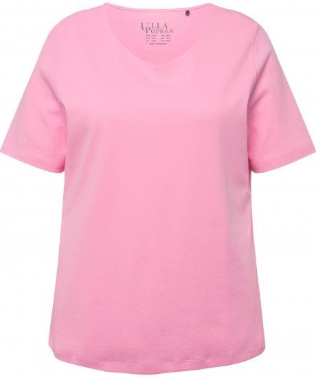 Ulla Popken Double Layer Rounded V-Neck Slim Fit Tee Light Pink - Camisetas - 
