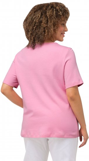 Ulla Popken Double Layer Rounded V-Neck Slim Fit Tee Light Pink - Camisetas - 
