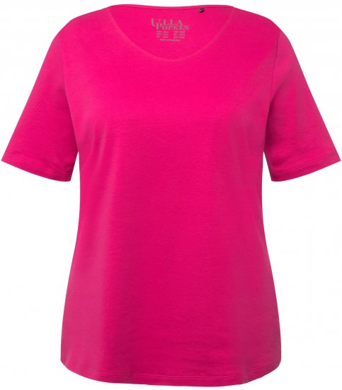 Ulla Popken Double Layer Rounded V-Neck Slim Fit Tee Fuchsia Pink - Camisetas - 