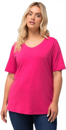 Ulla Popken Double Layer Rounded V-Neck Slim Fit Tee Fuchsia Pink - Camisetas - 