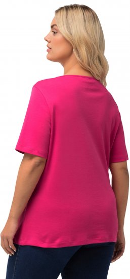 Ulla Popken Double Layer Rounded V-Neck Slim Fit Tee Fuchsia Pink - Camisetas - 