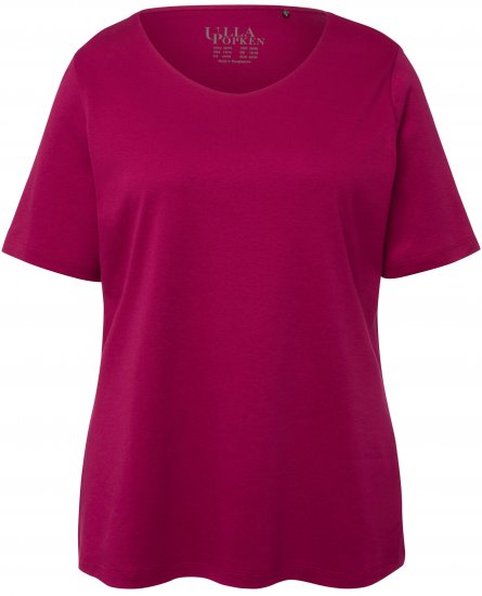 Ulla Popken Double Layer Rounded V-Neck Slim Fit Tee Magnolia Red - Camisetas - 