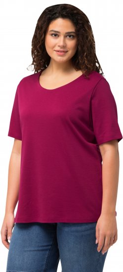 Ulla Popken Double Layer Rounded V-Neck Slim Fit Tee Magnolia Red - Camisetas - 