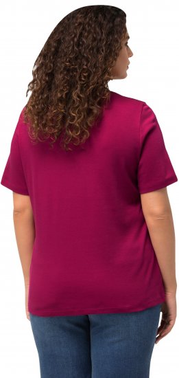 Ulla Popken Double Layer Rounded V-Neck Slim Fit Tee Magnolia Red - Camisetas - 