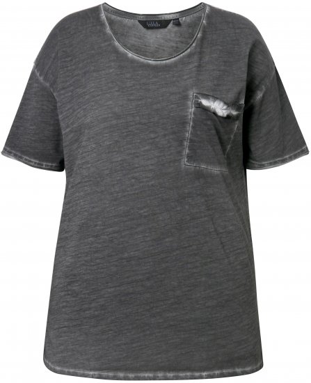 Ulla Popken Cold Dye Ruffle Edge Pocket Tee Graphite Grey - Camisetas - 