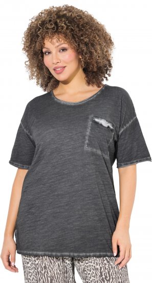 Ulla Popken Cold Dye Ruffle Edge Pocket Tee Graphite Grey - Camisetas - 