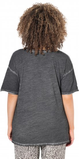 Ulla Popken Cold Dye Ruffle Edge Pocket Tee Graphite Grey - Camisetas - 