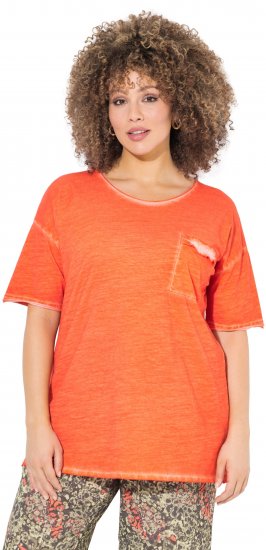 Ulla Popken Cold Dye Ruffle Edge Pocket Tee Coral Pink - Camisetas - 