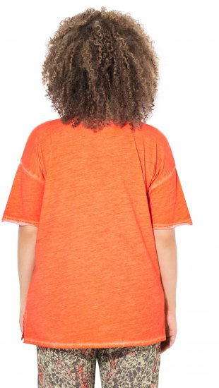 Ulla Popken Cold Dye Ruffle Edge Pocket Tee Coral Pink - Camisetas - 