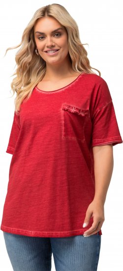 Ulla Popken Cold Dye Ruffle Edge Pocket Tee Salsa - Camisetas - 