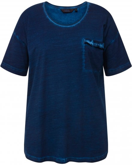 Ulla Popken Cold Dye Ruffle Edge Pocket Tee Dark Blue - Camisetas - 