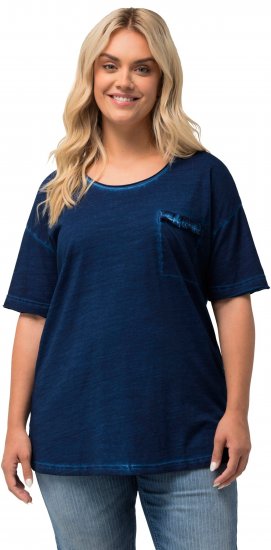 Ulla Popken Cold Dye Ruffle Edge Pocket Tee Dark Blue - Camisetas - 