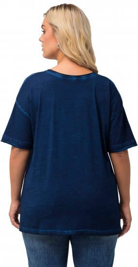 Ulla Popken Cold Dye Ruffle Edge Pocket Tee Dark Blue - Camisetas - 