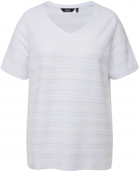 Ulla Popken Textured Striped Short Sleeve Tee Snow White - Camisetas - 
