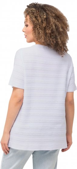 Ulla Popken Textured Striped Short Sleeve Tee Snow White - Camisetas - 