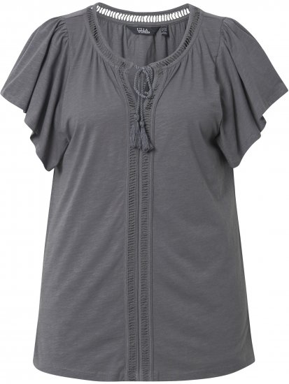 Ulla Popken Wing Sleeve V-Neck Tee Graphite Grey - Camisetas - 